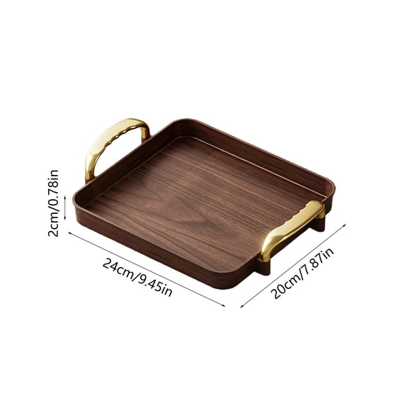 Brown PVC Serving Tray with Armrests, Rectangular Snack and Fruit Tray for Living Room, Kitchen, and Parties, 13.39x8.27x0.78in Food Grade Snack Holder for Teacups, Desserts, and Small Items