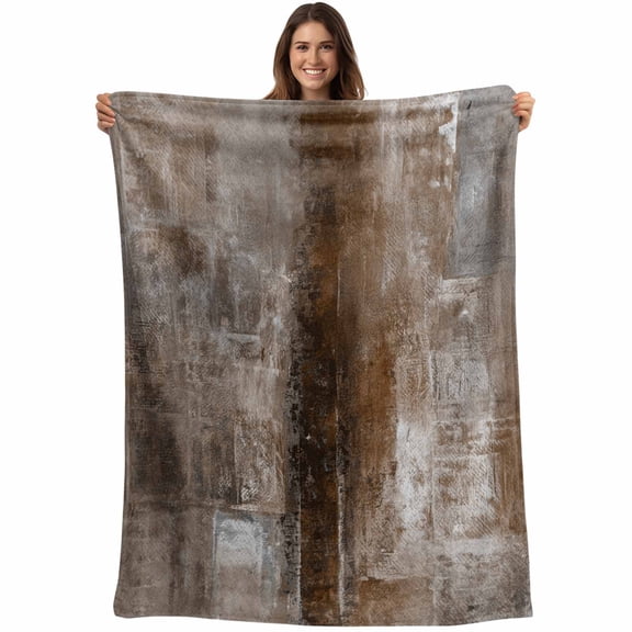 Brown Paint Textured Throw Blankets, Abstract Rustic Earthy Tones Soft Fleece Blanket Decorative for Home Sofa Couch Chair Living Bedroom, 30x40 Inches,