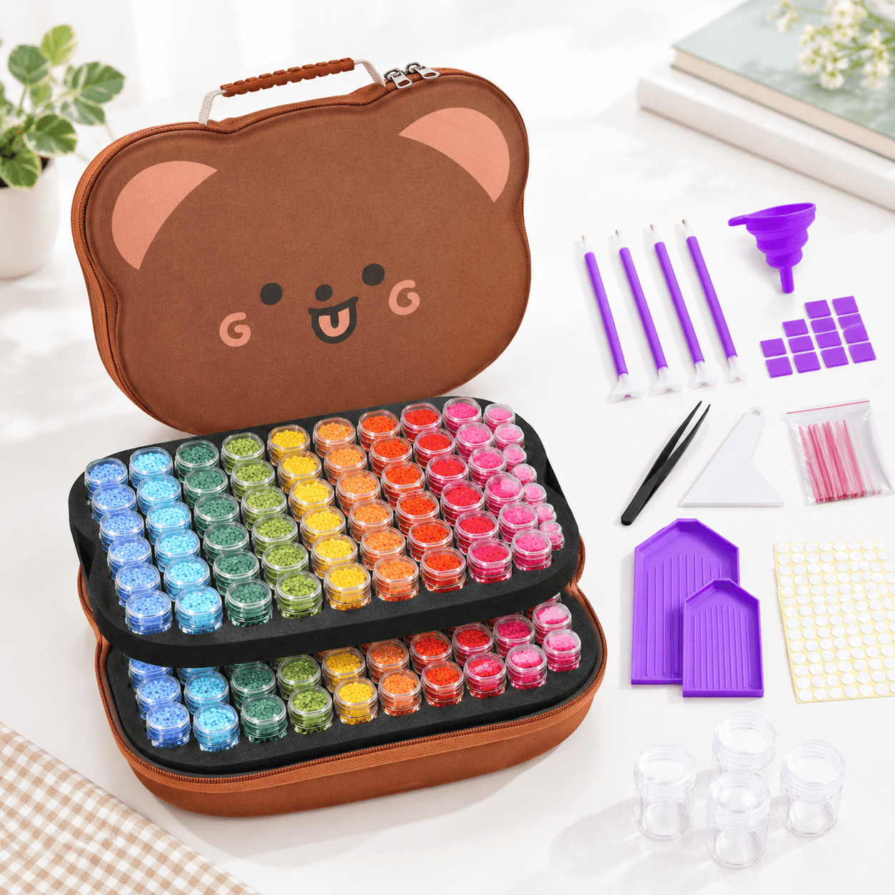 Brown Painting Storage Case with 120 Jars, Foam Base, and Accessories ...