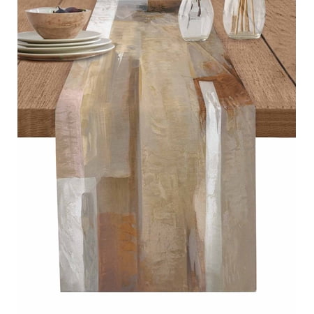 Brown Painting Table Runner Modern Abstract Retro Art Aesthetics Tablerunners 13 x 108 Inch, Table Decorations Tabletop Scarf for Summer Gathering Holiday Farmhouse Kitchen Dining Decor