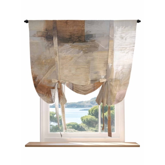 Brown Painting Tie Up Curtains for Windows 54 Inch Length Balloon Curtains Kitchen Adjustable Balloon Window Shade Modern Abstract Retro Art Aesthetics Tie Up Valance Bathroom Curtain Window 42"x54"