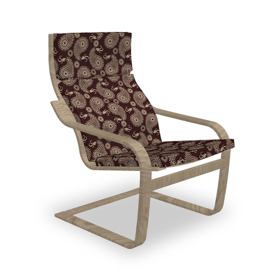 Brown Paisley Armchair Pad and Slipcover, Continuous Tattoo Oriental Motifs Dark Tones Illustration, 1 Piece Soft Cushion Replacement with Removable Cover, Chestnut Brown Eggshell, by Ambesonne