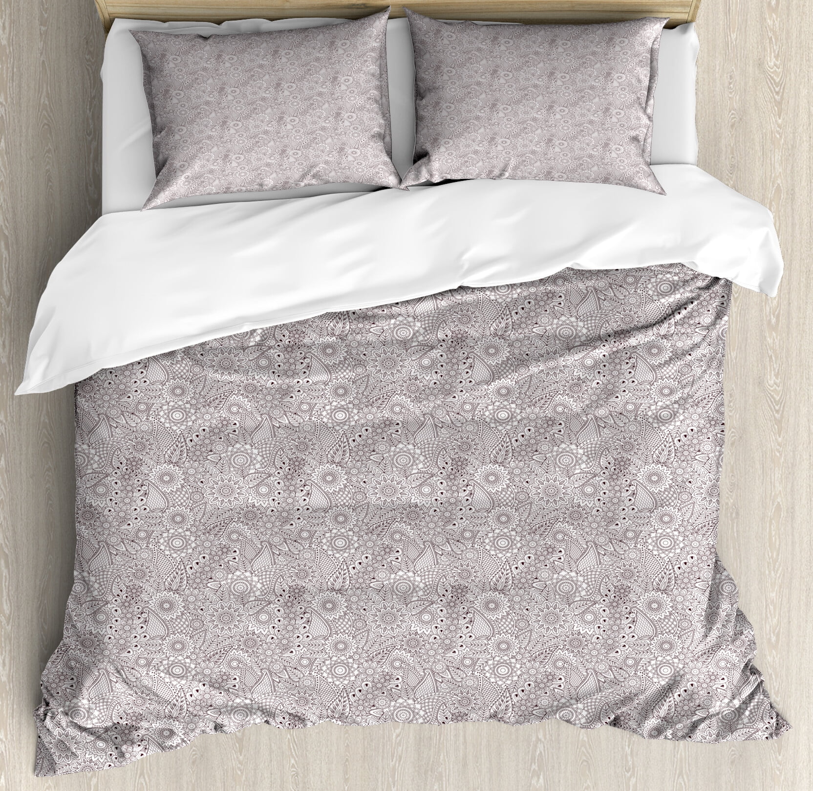 King Dark Mauve and White Paisley Duvet Cover Set
