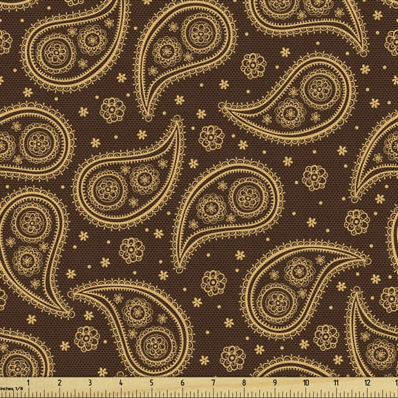 Brown Paisley Fabric by the Yard, Classical Eastern Chocolate Tones Motifs Repetitive Illustration, Decorative Upholstery Fabric for Sofas and Home Accents, 3 Yards, Chocolate and Ginger by Ambesonne