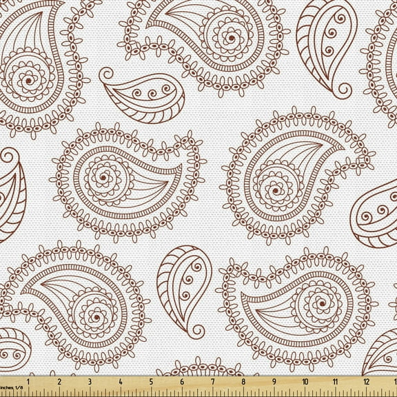 Ambesonne Brown Paisley Fabric by the Yard Upholstery, Orient Fashion Design, 10 Yards, Redwood and White