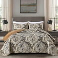thumbnail image 1 of Quilt Set 3PCS Brown Bohemian Paisley Bedding Set Queen Size Lightweight Adult 90"x 96", 1 of 7