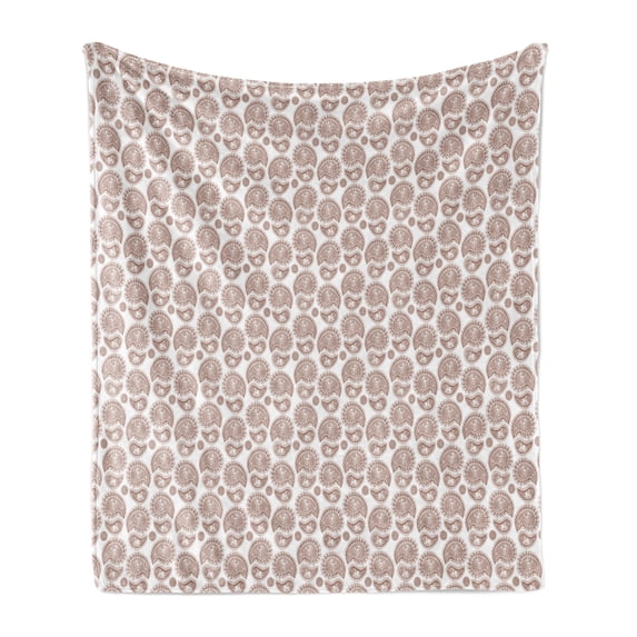 Brown Paisley Soft Flannel Fleece Throw Blanket, Vintage Fashion Themed Motifs Rhythmic Tribal Illustration, Cozy Plush for Indoor and Outdoor Use, 50" x 60", Pale Chocolate and White, by Ambesonne