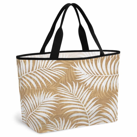 Brown Palm Leaf Beach Bag for Women, Large Breathable Mesh Beach Tote Bag, Summer Coastal Botanical Tropical Sandproof Lightweight Travel Bags for Vacation Picnic Swimming Pool 15.7"x15.7"x9.1"