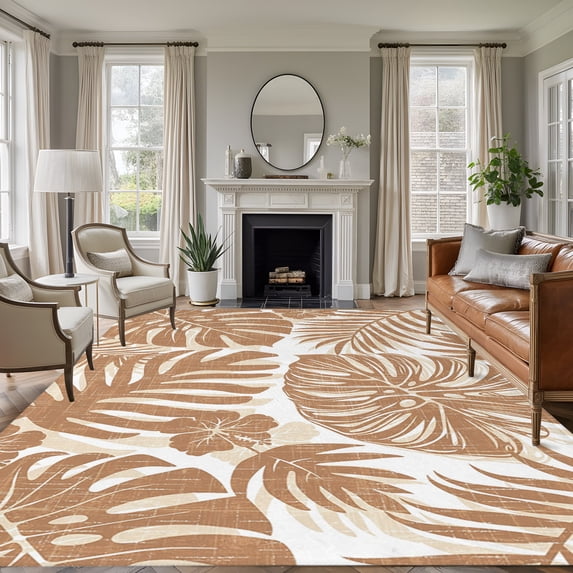 Brown Palm Leaves 5'x7' Rug for Living Room Sofa and Coffee Table ...