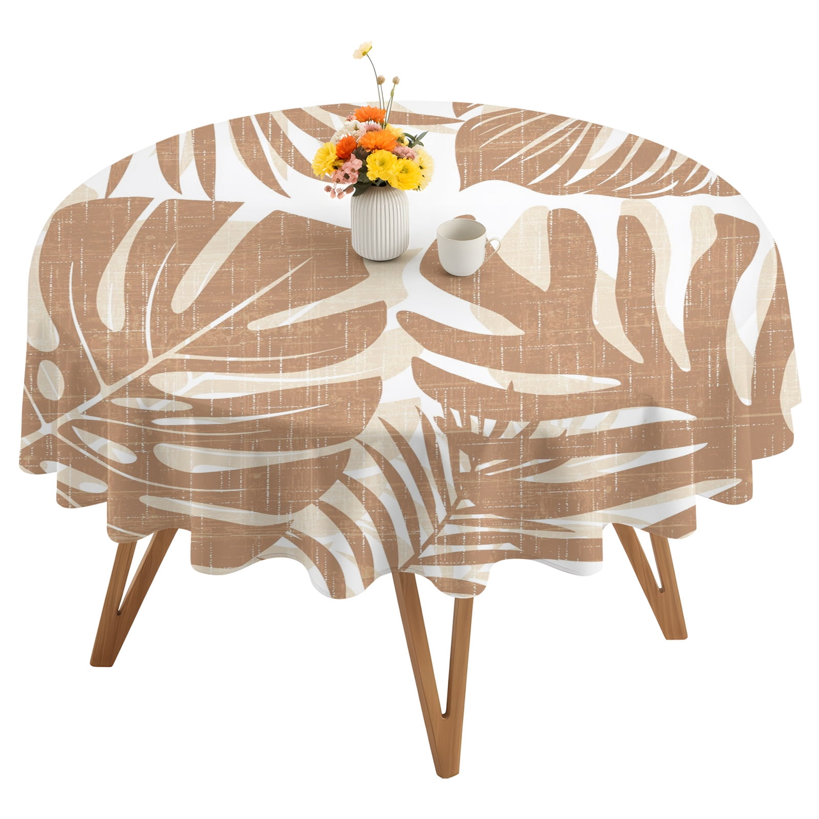 Brown Palm Leaves Round Tablecloth 60 inches Tropical Botanical ...