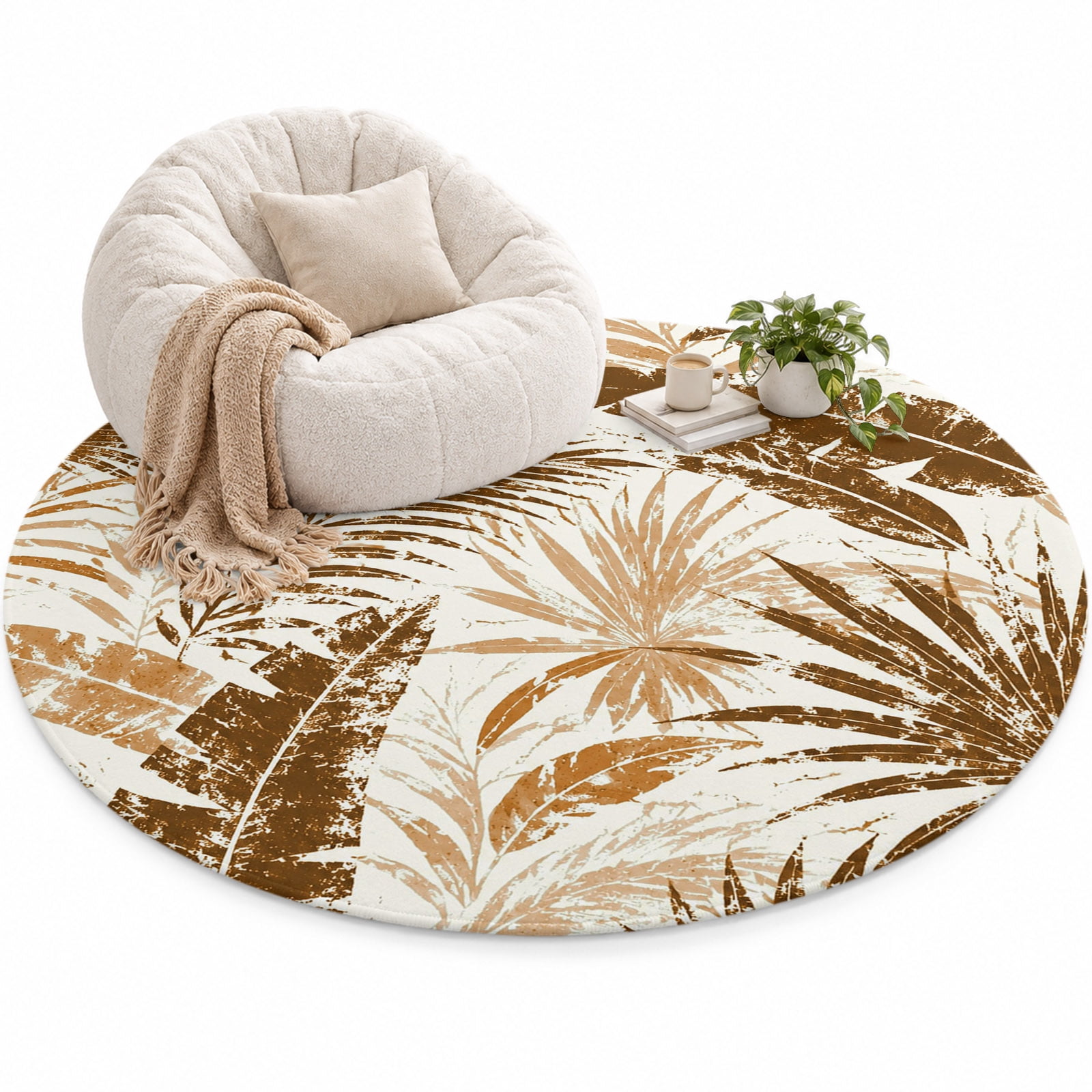Brown Palm Tree Area Rug 6', Summer Tropical Beach Vintage Nautical ...