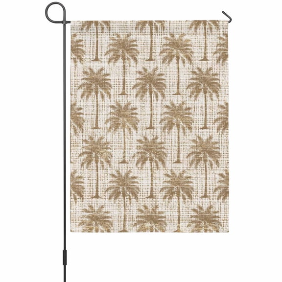 Brown Palm Tree Garden Flag 12 x 18 Inches, Country Linen Texture Tropical Plant Coastal Weather Proof Outdoor Patio Flags Double Sided Small Garden Decoration for Yard Outside Home