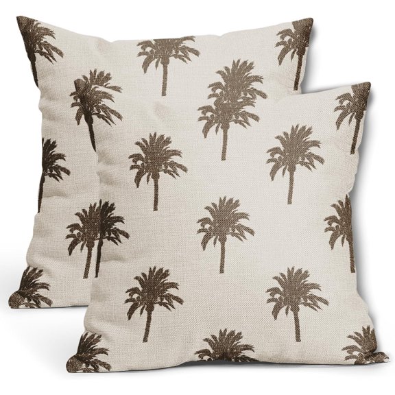 Brown Palm Tree Pillow Covers 20X20 InchTropical Coconut Trees Coastal Plants Decorative Pillow Cases Set of 2 Summer Retro Cotton Linen Throw Pillows Home Decor for Sofa Couch Cushion Outdoor