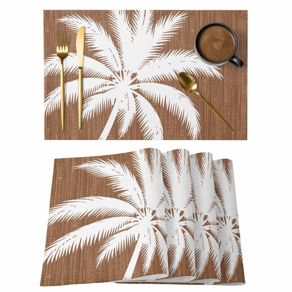 Brown Palm Tree Placemats Set of 12, Summer Country Vintage Tropical Coastal Tree Leaf Non-Slip Place Mats Washable Table Mats for Kitchen Dining Table Decorations Indoor/Outdoor