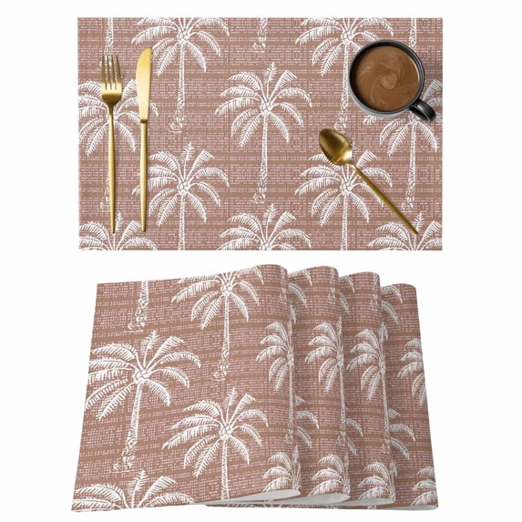Brown Palm Tree Placemats Set of 8 Summer Botanical Tropical Tree Place Mats Indoor Wipeable Table Mats Washable Cloth Dining Table Placemats for Kitchen Holiday Party Home Decor 13x19 Inch