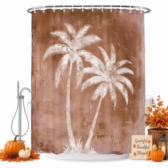 Brown Palm Tree Shower Curtain, Summer Tropical Beach Country Rustic ...
