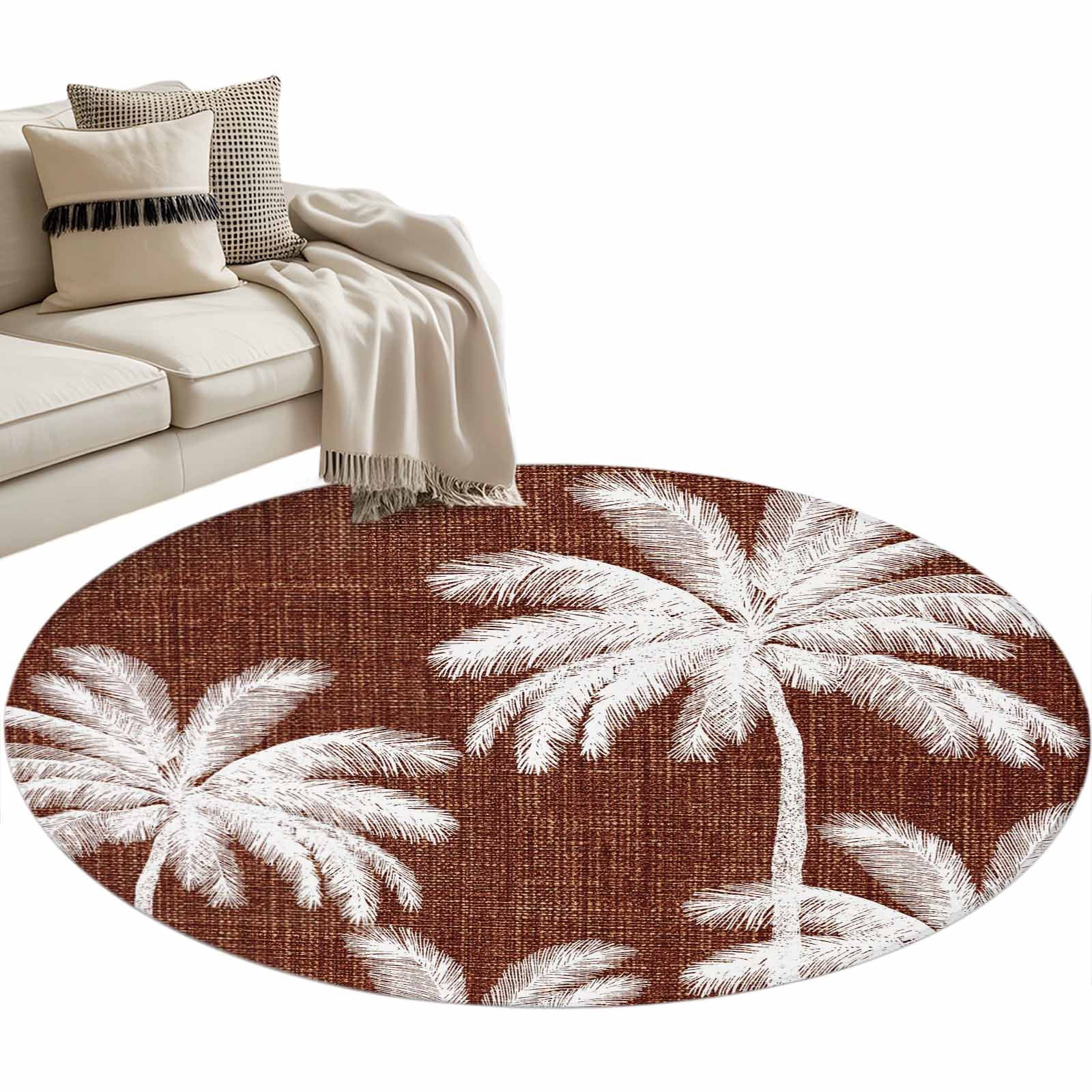 Brown Palm Trees Round Area Rugs 3 ft, Summer Beach Tropical Farmhouse ...