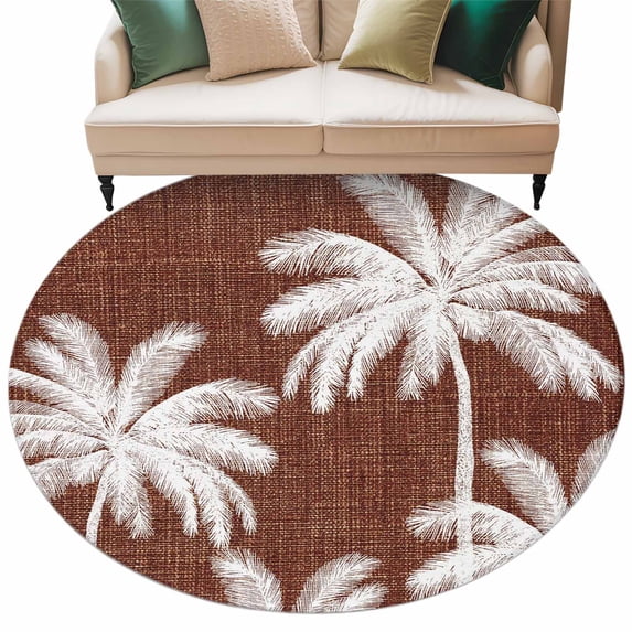 Brown Palm Trees Round Living Room Rugs 6 ft, Summer Beach Tropical ...