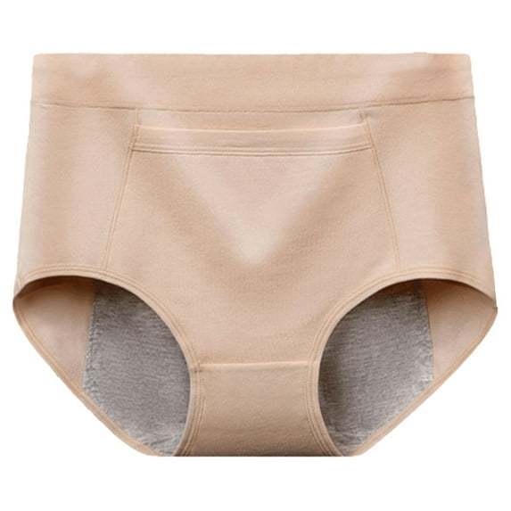 Brown Panties for Women's Mid High Waist Solid Color Plus Size Pocket Anti Leakage Elastic Comfortable Fit Underwear
