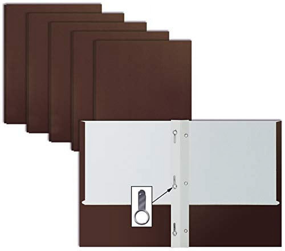 Brown Paper 2 Pocket Folders with Prongs, 50 Pack, by Better Office Products, Matte Texture, Letter Size Paper Folders, 50 Pack, with 3 Metal Prong Fastener Clips, Brown