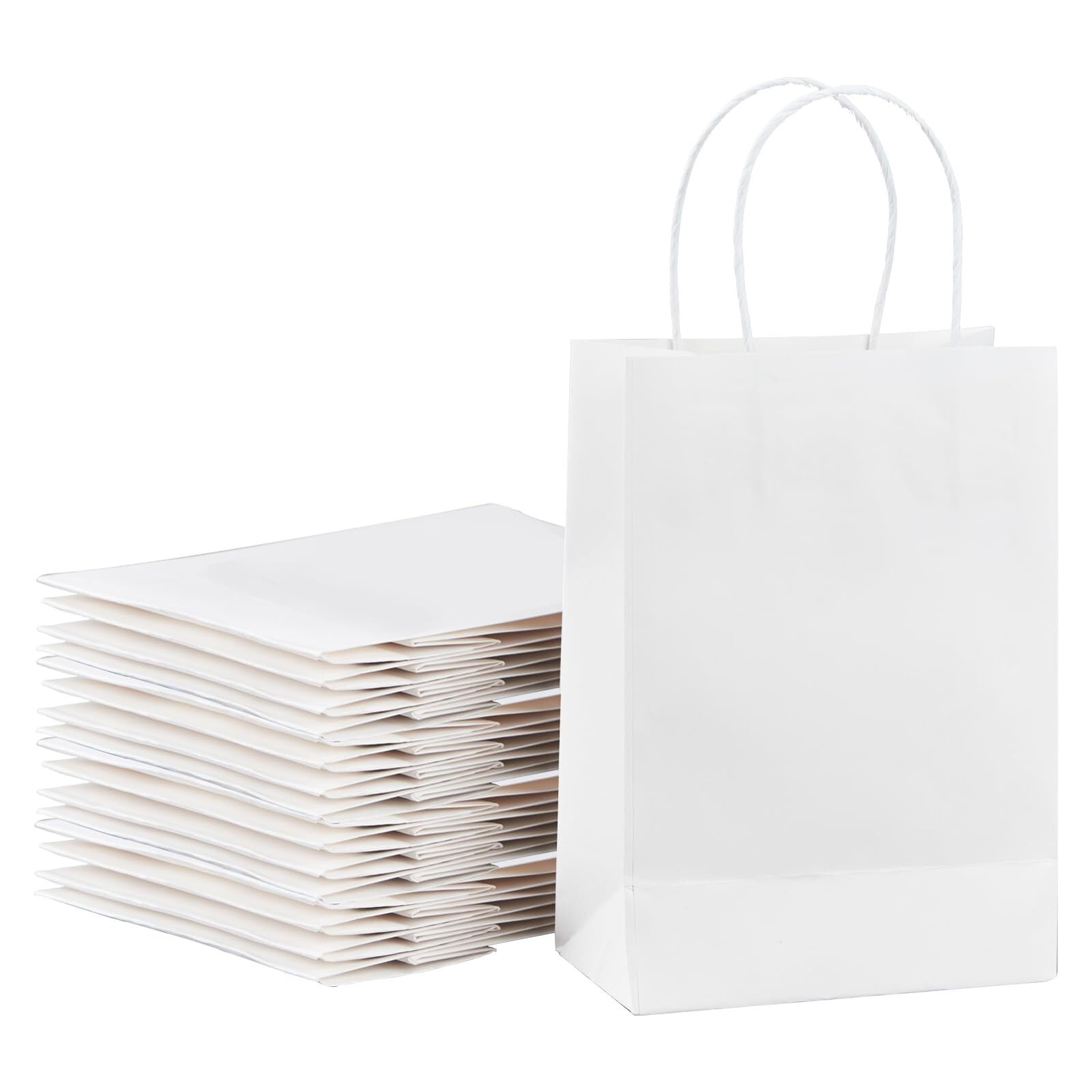 OUTUXED 150 Pcs White Kraft Paper Gift Bags With Handles - 5.25x3.2x8 Inches, Small Shopping Bags Bulk - View #5