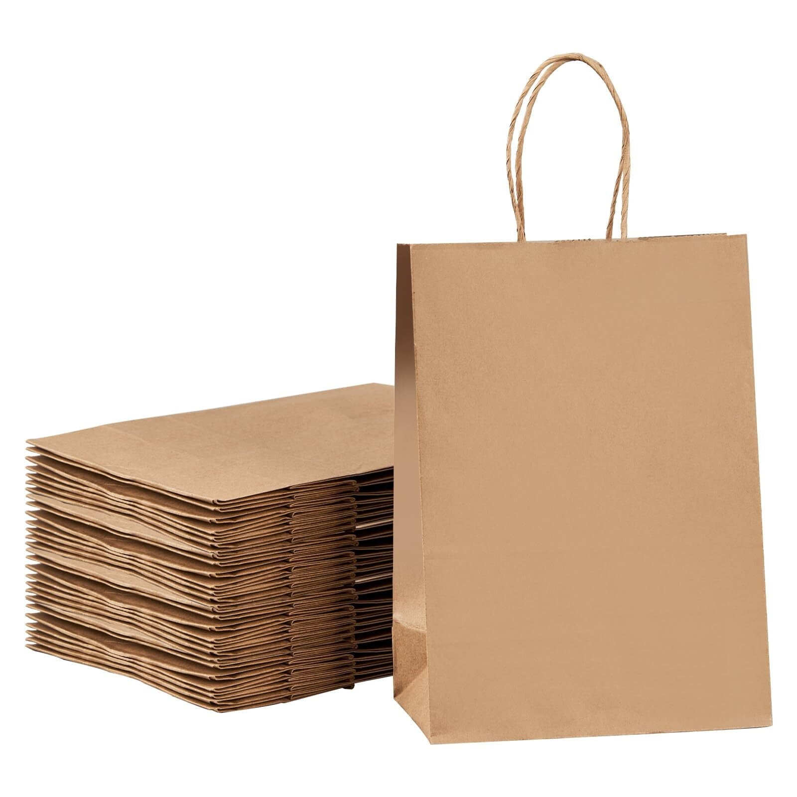 Brown Paper Bags With Handles – 50 Pcs Kraft Shopping Bags, Recyclable & Sturdy (16x6x12 Inches)