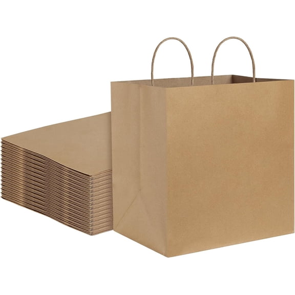 Brown Paper Bags With Handles 12x7x12 100Pcs - Kraft Shopping Merchandise Retail, Takeout/To Go, Wider-gusset Recycled Paper Gift Bags Bulk