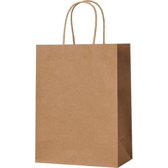 Brown Paper Gift Bags with Handles in Bulk, 100pcs Kraft Paper Bags 8x4.5x10.8 inch, Recyclable Shopping Bags for Retail, Grocery, Party Favors, Wedding