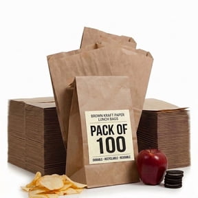 Brown Paper Lunch Bags 4LB, 5x3.13x9.88 Inches, 100 Pack Large Paper Bags Bulk, Disposable Food Grade for Lunch, Sandwich, Bakery, Snacks, Grocery & Craft Use