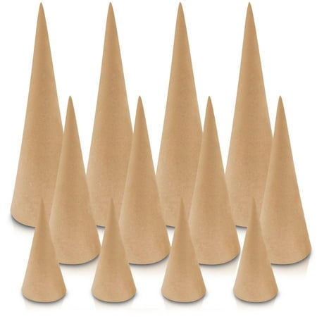 Brown Paper Mache Craft Cones Variety Pack- 3 Sizes-Set of 12-by Smalltown Home