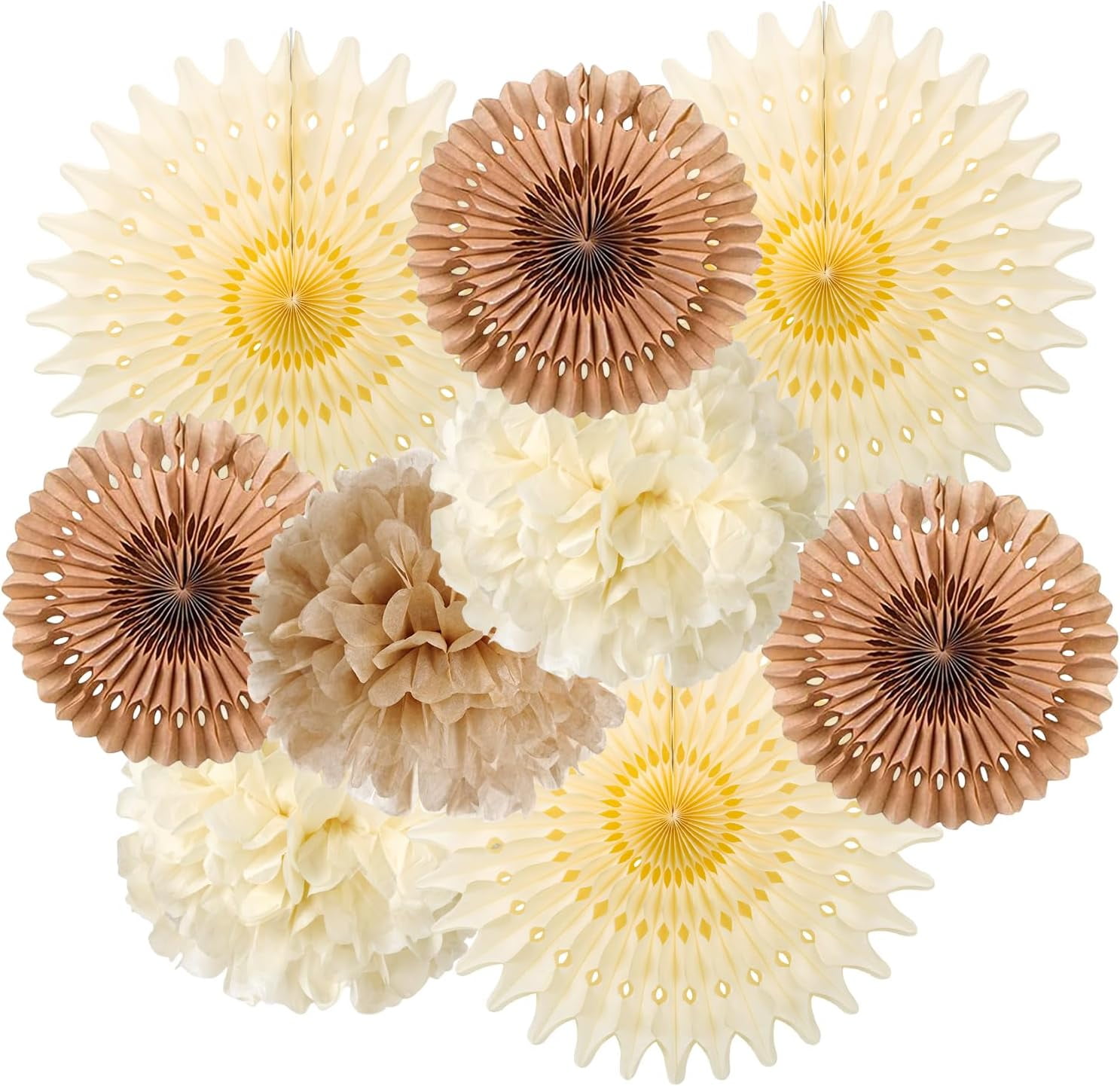 Brown Party Decorations Boho Wedding Party Decor Brown Beige Tissue Pom Poms Paper Fans Hanging Neutral Women Birthday Party Decorations Bridal Shower Baby Shower Rustic Engagement Decor