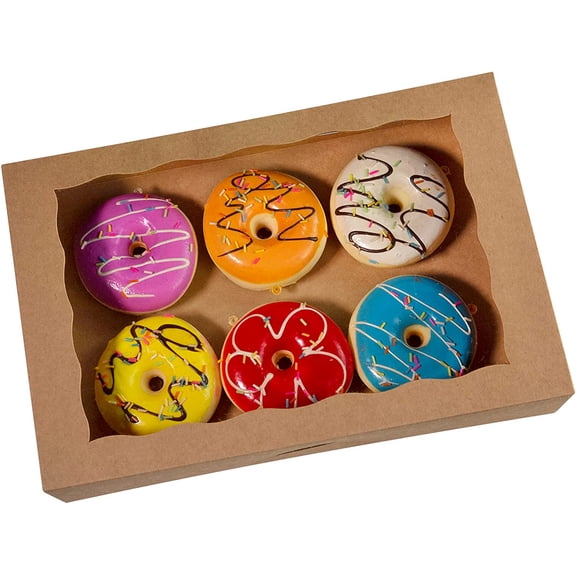 Brown Pastry Bakery Box 14x10x3inch,Large Donuts,Muffins,Cookies Boxes with PVC Window - Auto-Pop up Paper Nature Cardboard Take Out Container,Pack of 8