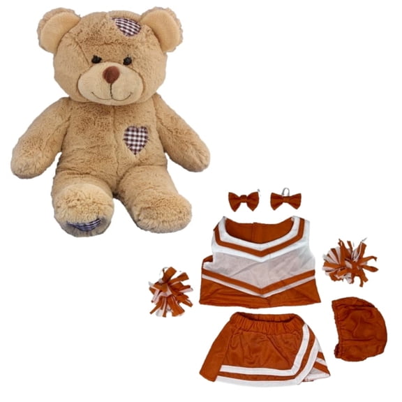 Brown Patches Bear 16 with Orange and White Cheerleader Uniform 1418 Ideal Plush Toy and Gift