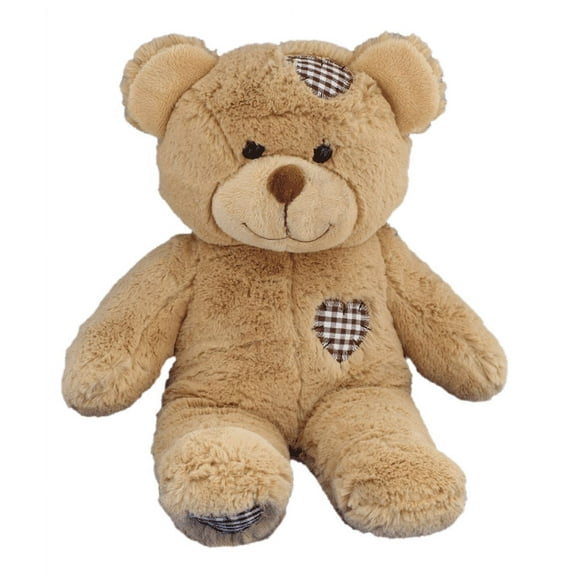 Brown Patches Bear Plush, 16-Inch Soft Stuffed Teddy, Collectible Gift, Cozy Home Decor