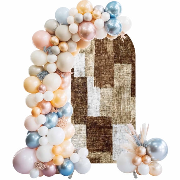 Brown Patchwork Arch Backdrop Cover 4 FT Modern Abstract Dark Brown Patchwork Stretchy Elastic Arch Stand Covers Spandex Arched Background Birthday Wedding Party Decoration (No Stand)