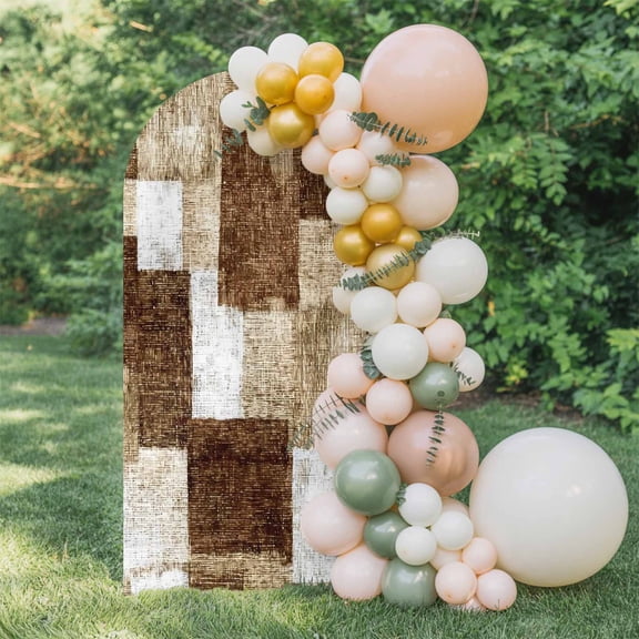 Brown Patchwork Arch Backdrop Cover 4 FT, Modern Abstract Dark Brown Patchwork Wedding Arch Cover Stretchy Backdrop Stands Covers for Birthday Party Ceremony Banquet Decor