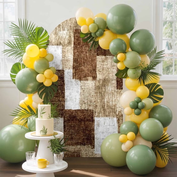 Brown Patchwork Arch Backdrop Cover, 5FT, Modern Abstract Dark Brown Patchwork Spandex Arch Covers Double-Sided Backdrop for Wedding Birthday Party Photo Background Decoration