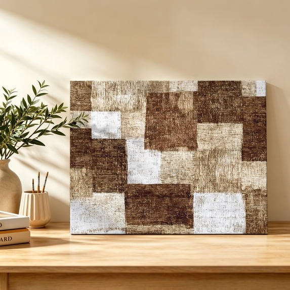 Patchwork Brown Patchwork Canvas Wall Art, Modern Abstract Dark Brown Patchwork ...
