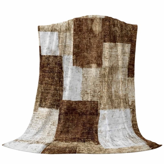 Brown Patchwork Fleece Throw Blanket Modern Abstract Dark Brown Patchwork Ultra Soft Fuzzy Cozy Flannel Throw Blanket for Couch Sofa Bed Car Travel, Ideal Gifts 40x50 Inches