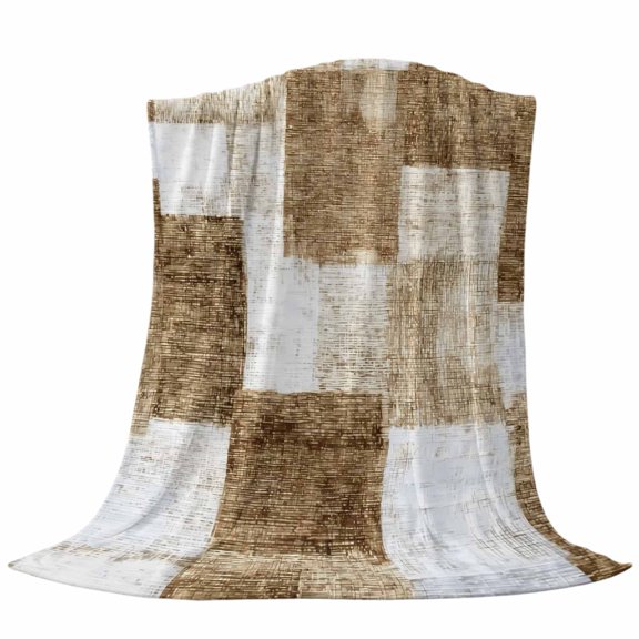 Brown Patchwork Fleece Throw Blanket Modern Abstract Light Brown Patchwork Ultra Soft Fuzzy Cozy Flannel Throw Blanket for Couch Sofa Bed Car Travel, Ideal Gifts 40x50 Inches