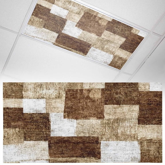 Brown Patchwork Fluorescent Light Covers Modern Abstract Dark Brown Patchwork Magnetic Light Filters Ceiling Lighting Panel Shade for Classroom Office Home 2 x 4 ft, 1 Pack