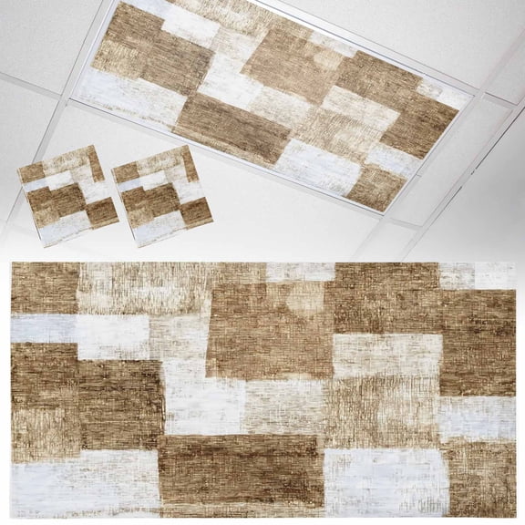 Brown Patchwork Fluorescent Light Covers Modern Abstract Light Brown Patchwork Magnetic Light Filters Ceiling Lighting Panel Shade for Classroom Office Home 2 x 4 ft, 2 Pack