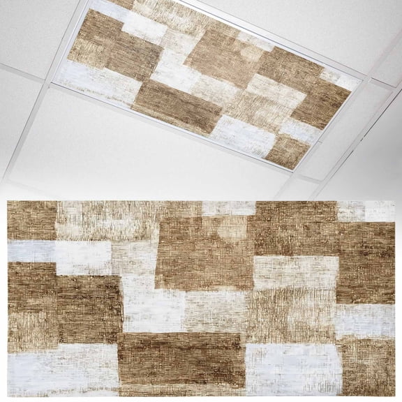 Brown Patchwork Fluorescent Light Covers Modern Abstract Light Brown Patchwork Magnetic Light Filters Ceiling Lighting Panel Shade for Classroom Office Home 2 x 4 ft, 1 Pack