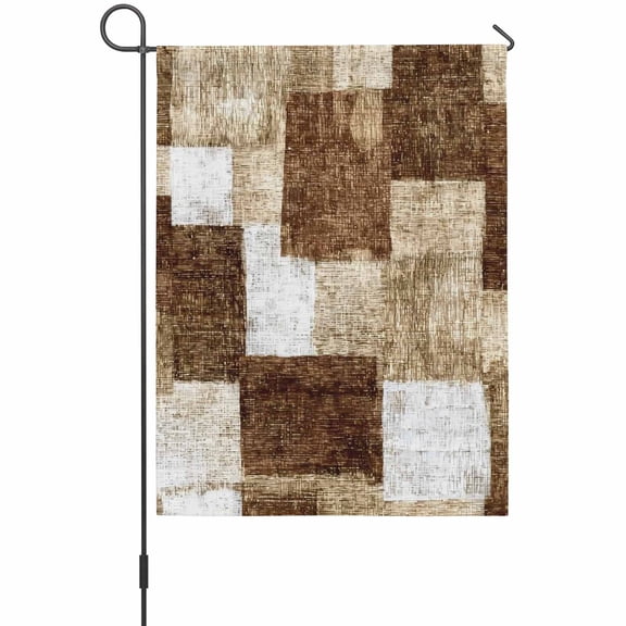 Brown Patchwork Garden Flag 12 x 18 Inches, Modern Abstract Dark Brown Patchwork Weather Proof Outdoor Patio Flags Double Sided Small Garden Decoration for Yard Outside Home