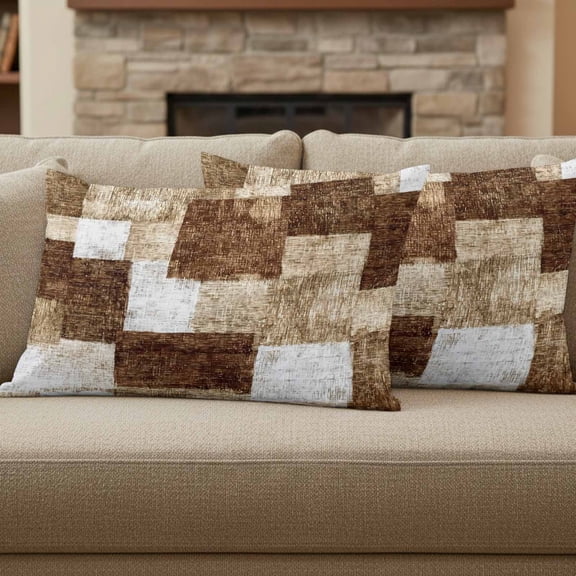 Brown Patchwork Pillow Covers Set of 2, Modern Abstract Dark Brown Patchwork 12x20 Inch Decorative Throw Pillow Covers Soft Pillowcases with Zipper for Couch Sofa Bed Chair