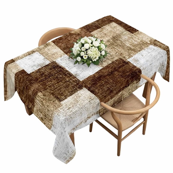 Brown Patchwork Rectangle Tablecloth Modern Abstract Dark Brown Patchwork Waterproof Wrinkle Free Soft Table Cloth Spill-Proof Washable Table Cover for Dining Party Picnic 54 x 108 Inch