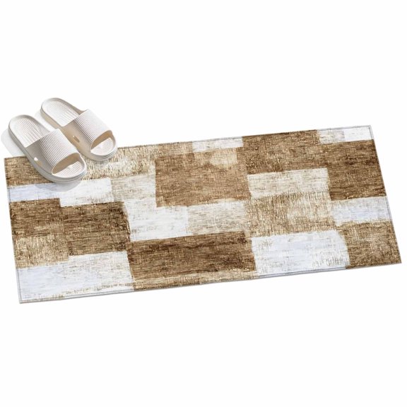 Brown Patchwork Runner Rugs 2x6ft Modern Abstract Light Brown Patchwork Washable Rug, Non Slip Indoor Carpet Absorbent Floor Mat for Living Room Bedroom Dining Room