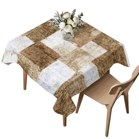 Brown Patchwork Square Tablecloth Modern Abstract Light Brown Patchwork Waterproof Wrinkle Free Soft Table Cloth Spill-Proof Washable Table Cover for Dining Party Picnic 54 x 54 Inch