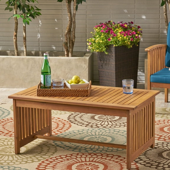 Brown Patina Finish Wood Coffee Table For Outdoor Living, 40" X 24" 18.71 18.71" With And Antique Bronze Terrace Party