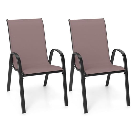 Brown Patio Dining Chairs 2-Pack, Steel Frame Outdoor Chairs, Stackable ...
